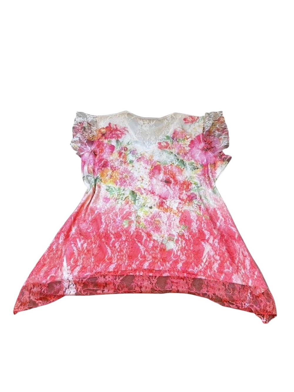 Dressbarn Pink Floral Lace Overlay Top Asymmetric Rhinestones Fairycore Ethereal - Picture 4 of 4